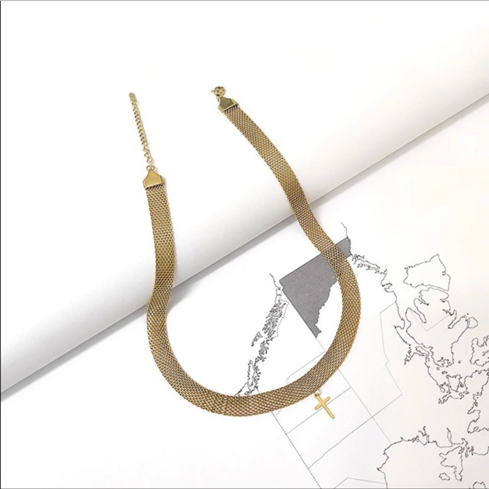 NEW 18K GOLD WIDE CHAIN CHOKER NECKLACE - Picture 4 of 6